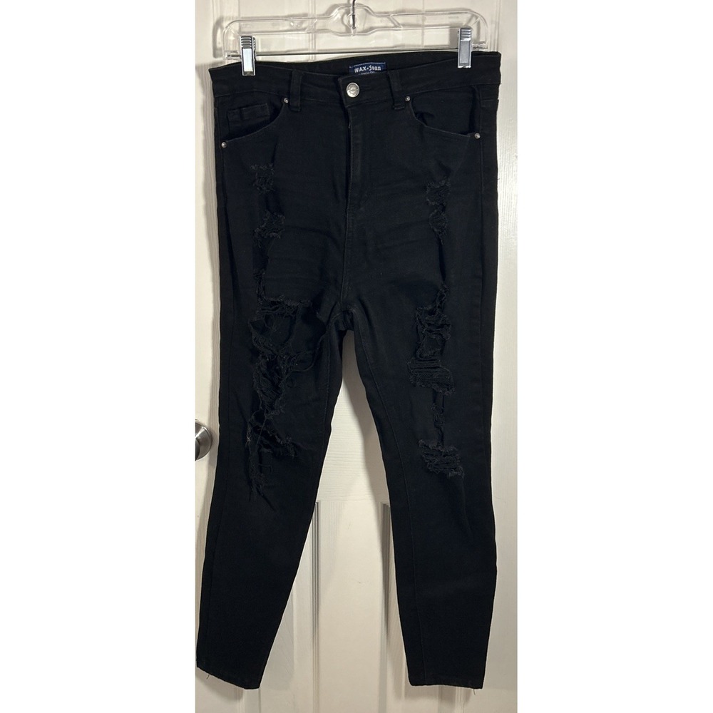 Wax‎ Jeans High Rise Push Up Jeans Distressed Black Size 13/31